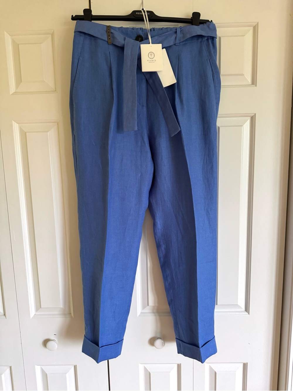 PESERICO Women Blue 100% Linen Pants 8/44 NWT